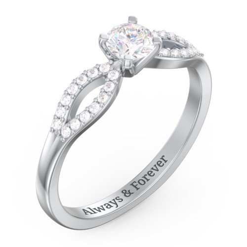 1/3 ct. Round Gemstone Split Engagement Ring with Accents – Sterling Silver with Lab Diamond