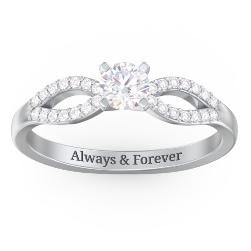 1/3 ct. Round Gemstone Split Engagement Ring with Accents – Sterling Silver with Lab Diamond