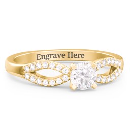 1/3 ct. Round Gemstone Split Engagement Ring with Accents in 9K Solid Yellow Gold with White Premium Zirconia