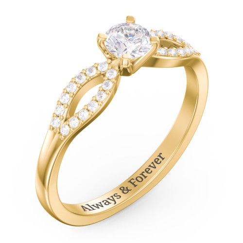 1/3 ct. Round Gemstone Split Engagement Ring with Accents – 9kt Yellow Gold with White Premium Zirconia