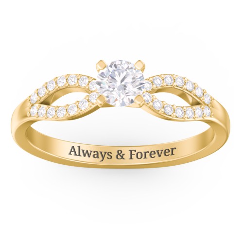 1/3 ct. Round Gemstone Split Engagement Ring with Accents – 9kt Yellow Gold with White Premium Zirconia