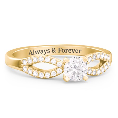 1/3 ct. Round Gemstone Split Engagement Ring with Accents – 9kt Yellow Gold with White Premium Zirconia