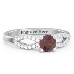 1/2 ct. Round Gemstone Split Engagement Ring with Accents in 925 Sterling Silver with Garnet and Diamond