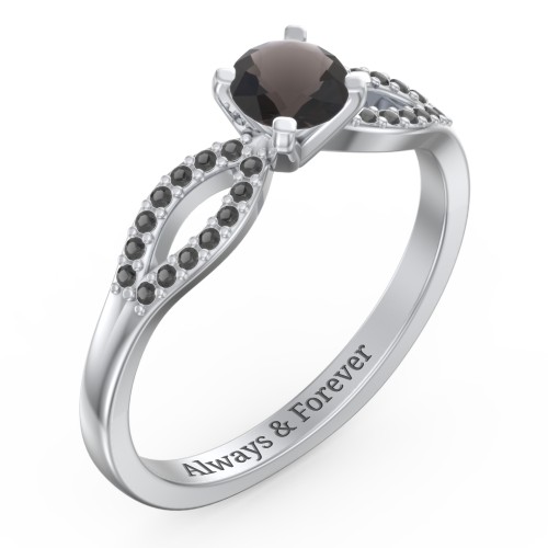 1/2 ct. Round Gemstone Split Engagement Ring with Accents – Sterling Silver with Smokey Quartz and Black Premium Zirconia