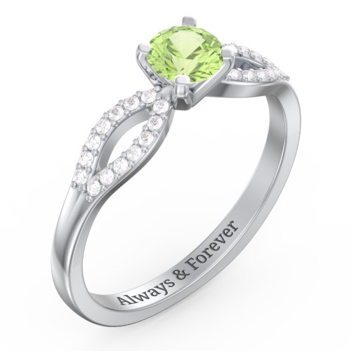 1/2 ct. Round Gemstone Split Engagement Ring with Accents – Sterling Silver with Peridot and White Premium Zirconia
