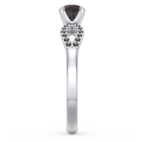 1/2 ct. Round Gemstone Split Engagement Ring with Accents – Sterling Silver with Smokey Quartz and Black Premium Zirconia