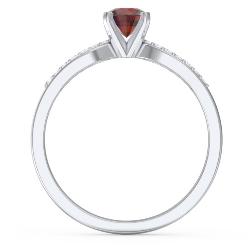 1/2 ct. Round Gemstone Split Engagement Ring with Accents – Sterling Silver with Garnet and Diamond