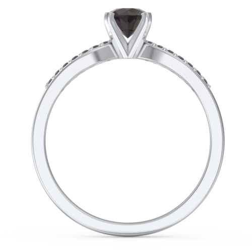 1/2 ct. Round Gemstone Split Engagement Ring with Accents – Sterling Silver with Smokey Quartz and Black Premium Zirconia
