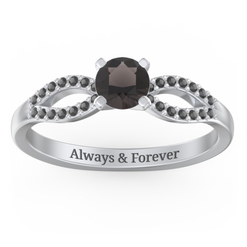 1/2 ct. Round Gemstone Split Engagement Ring with Accents – Sterling Silver with Smokey Quartz and Black Premium Zirconia