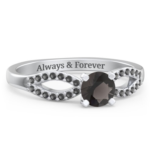 1/2 ct. Round Gemstone Split Engagement Ring with Accents – Sterling Silver with Smokey Quartz and Black Premium Zirconia