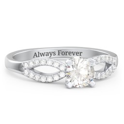 1/2 ct. Round Gemstone Split Peek-A-Boo Engagement Ring with Accents in 925 Sterling Silver with Cubic Zirconia and White Premium Zirconia