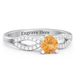 1/2 ct. Round Gemstone Split Peek-A-Boo Engagement Ring with Accents in 925 Sterling Silver with Citrine and White Premium Zirconia