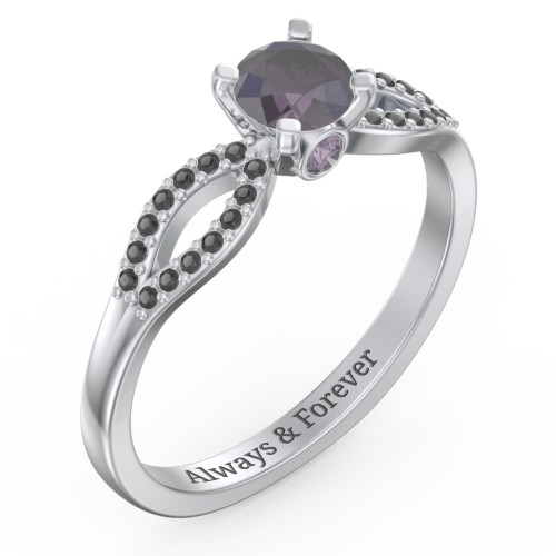 1/2 ct. Round Gemstone Split Peek-A-Boo Engagement Ring with Accents – Sterling Silver with Alexandrite and Black Premium Zirconia