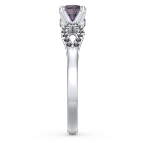 1/2 ct. Round Gemstone Split Peek-A-Boo Engagement Ring with Accents – Sterling Silver with Alexandrite and Black Premium Zirconia