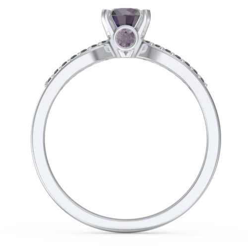 1/2 ct. Round Gemstone Split Peek-A-Boo Engagement Ring with Accents – Sterling Silver with Alexandrite and Black Premium Zirconia