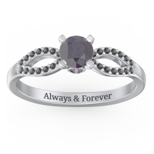 1/2 ct. Round Gemstone Split Peek-A-Boo Engagement Ring with Accents – Sterling Silver with Alexandrite and Black Premium Zirconia