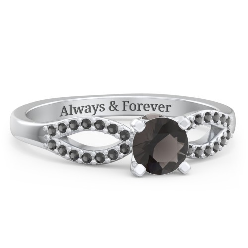 1/2 ct. Round Gemstone Split Peek-A-Boo Engagement Ring with Accents – Sterling Silver with Smokey Quartz and Black Premium Zirconia