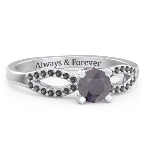 1/2 ct. Round Gemstone Split Peek-A-Boo Engagement Ring with Accents – Sterling Silver with Alexandrite and Black Premium Zirconia