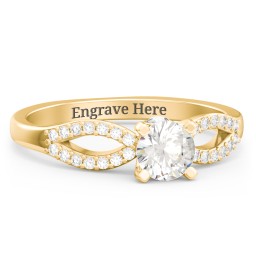 1/2 ct. Round Gemstone Split Peek-A-Boo Engagement Ring with Accents in 9K Solid Yellow Gold with Cubic Zirconia and White Premium Zirconia
