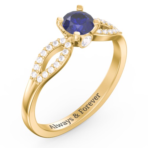 1/2 ct. Round Gemstone Split Peek-A-Boo Engagement Ring with Accents – 9kt Yellow Gold with Blue Sapphire, White Premium Zirconia, and Cubic Zirconia