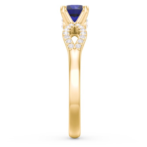 1/2 ct. Round Gemstone Split Peek-A-Boo Engagement Ring with Accents – 9kt Yellow Gold with Blue Sapphire, White Premium Zirconia, and Cubic Zirconia