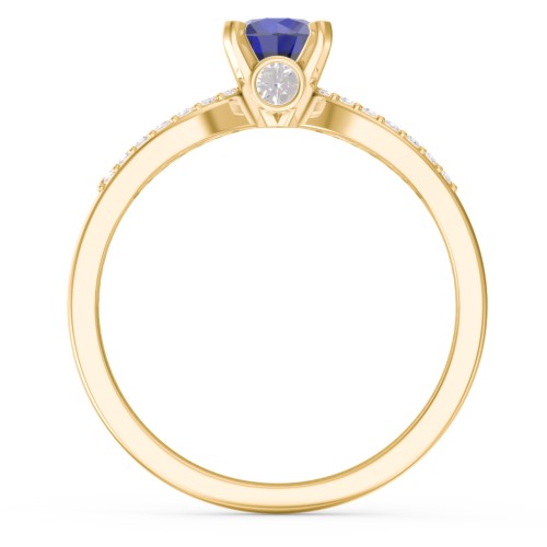 1/2 ct. Round Gemstone Split Peek-A-Boo Engagement Ring with Accents – 9kt Yellow Gold with Blue Sapphire, White Premium Zirconia, and Cubic Zirconia