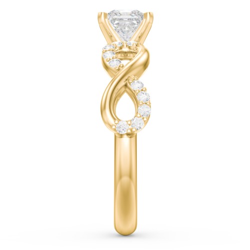 1/2 ct. Princess Gemstone Infinity Engagement Ring with Accent Stones – 9kt Yellow Gold with White Premium Zirconia