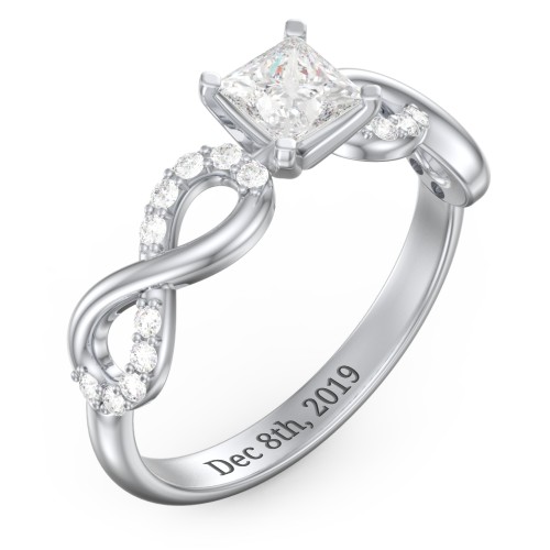 1/2 ct. Princess Gemstone Infinity Engagement Ring with Accent Stones – Sterling Silver with White Premium Zirconia