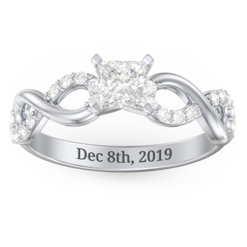 1/2 ct. Princess Gemstone Infinity Engagement Ring with Accent Stones – Sterling Silver with White Premium Zirconia