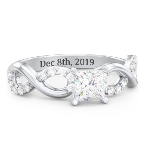 1/2 ct. Princess Gemstone Infinity Engagement Ring with Accent Stones – Sterling Silver with White Premium Zirconia