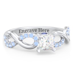1/2 ct. Princess Gemstone Infinity Peek-A-Boo Engagement Ring with Accent Stones in 925 Sterling Silver with White Premium Zirconia, Fancy Blue Premium Zirconia, and Blue Sapphire