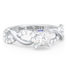 1/2 ct. Princess Gemstone Infinity Peek-A-Boo Engagement Ring with Accent Stones in 925 Sterling Silver with White Premium Zirconia and Blue Sapphire