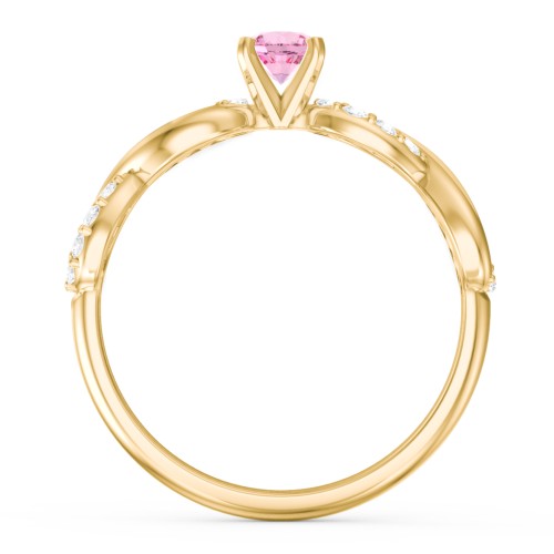 1/4 ct. Round Gemstone Infinity Engagement Ring with Accent Stones – 9kt Yellow Gold with Pink Tourmaline and White Premium Zirconia