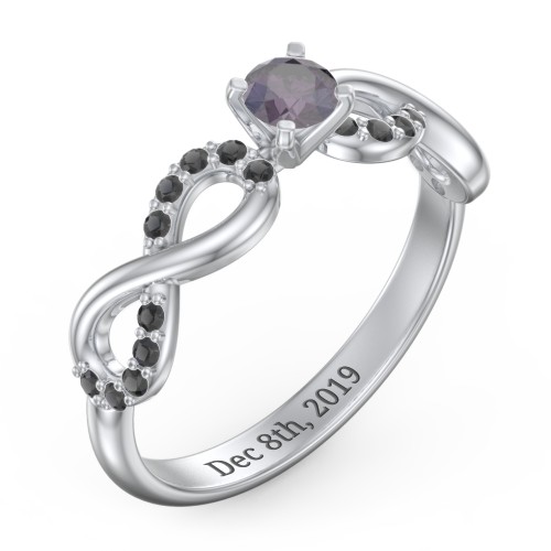 1/4 ct. Round Gemstone Infinity Engagement Ring with Accent Stones – Sterling Silver with Alexandrite and Black Premium Zirconia