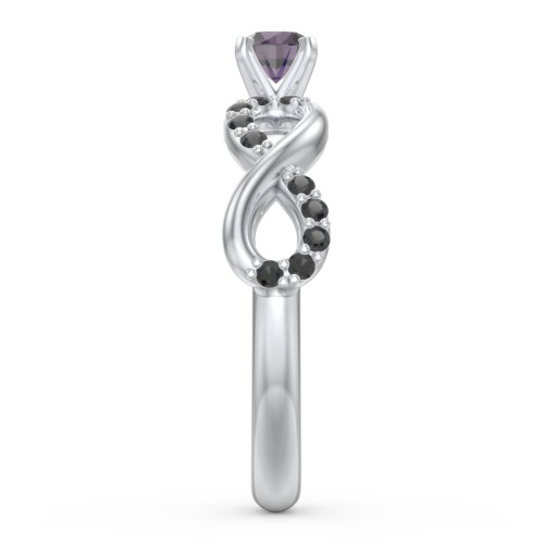 1/4 ct. Round Gemstone Infinity Engagement Ring with Accent Stones – Sterling Silver with Alexandrite and Black Premium Zirconia
