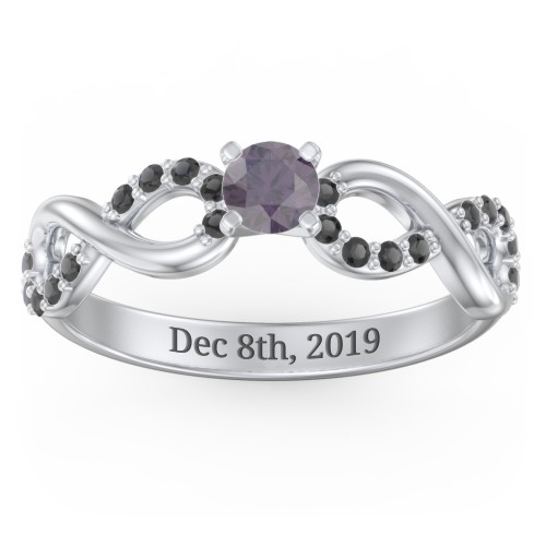 1/4 ct. Round Gemstone Infinity Engagement Ring with Accent Stones – Sterling Silver with Alexandrite and Black Premium Zirconia