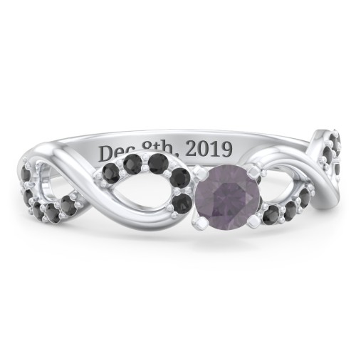 1/4 ct. Round Gemstone Infinity Engagement Ring with Accent Stones – Sterling Silver with Alexandrite and Black Premium Zirconia