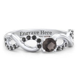 1/4 ct. Round Gemstone Infinity Peek-A-Boo Engagement Ring with Accent Stones in 925 Sterling Silver with Smokey Quartz and Black Premium Zirconia
