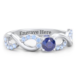1/4 ct. Round Gemstone Infinity Peek-A-Boo Engagement Ring with Accent Stones in 925 Sterling Silver with Blue Sapphire and Fancy Blue Premium Zirconia