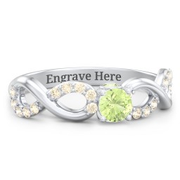 1/4 ct. Round Gemstone Infinity Peek-A-Boo Engagement Ring with Accent Stones in 925 Sterling Silver with Peridot and Fancy Yellow Premium Zirconia