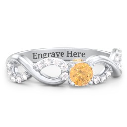 1/4 ct. Round Gemstone Infinity Peek-A-Boo Engagement Ring with Accent Stones in 925 Sterling Silver with Citrine and White Premium Zirconia