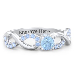 1/4 ct. Round Gemstone Infinity Peek-A-Boo Engagement Ring with Accent Stones in 925 Sterling Silver with Blue Topaz and Fancy Blue Premium Zirconia