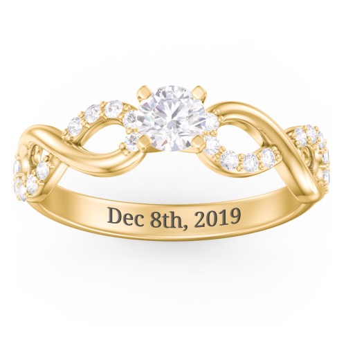 1/3 ct. Round Gemstone Infinity Engagement Ring with Accent Stones – 9kt Yellow Gold with White Premium Zirconia