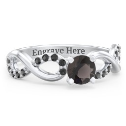 1/2 ct. Round Gemstone Infinity Engagement Ring with Accent Stones in 925 Sterling Silver with Smokey Quartz and Black Premium Zirconia