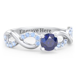 1/2 ct. Round Gemstone Infinity Engagement Ring with Accent Stones in 925 Sterling Silver with Blue Sapphire and Fancy Blue Premium Zirconia