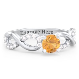 1/2 ct. Round Gemstone Infinity Engagement Ring with Accent Stones in 925 Sterling Silver with Citrine and White Premium Zirconia