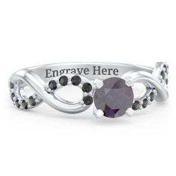 1/2 ct. Round Gemstone Infinity Engagement Ring with Accent Stones in 925 Sterling Silver with Alexandrite and Black Premium Zirconia