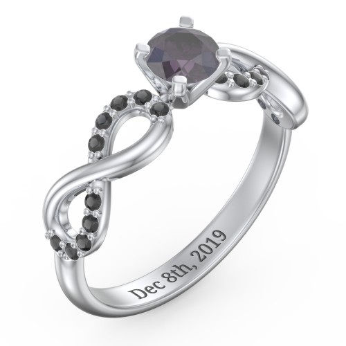 1/2 ct. Round Gemstone Infinity Engagement Ring with Accent Stones – Sterling Silver with Alexandrite and Black Premium Zirconia
