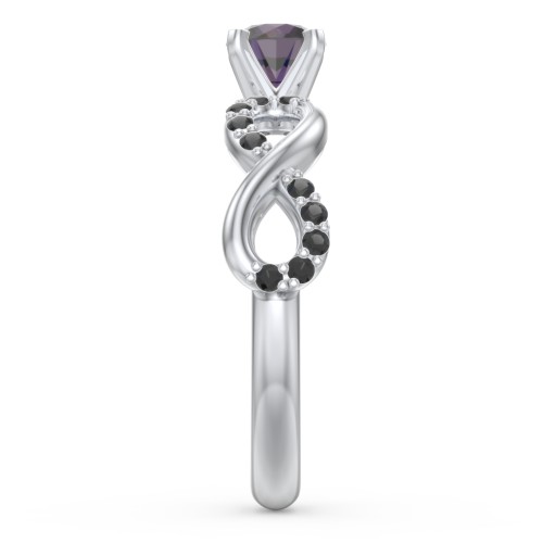 1/2 ct. Round Gemstone Infinity Engagement Ring with Accent Stones – Sterling Silver with Alexandrite and Black Premium Zirconia