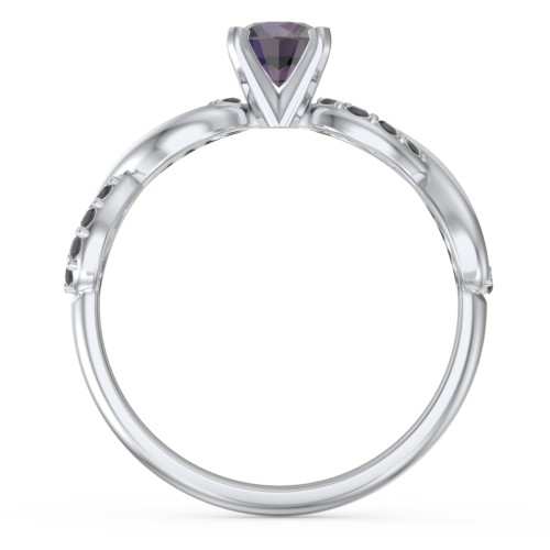 1/2 ct. Round Gemstone Infinity Engagement Ring with Accent Stones – Sterling Silver with Alexandrite and Black Premium Zirconia